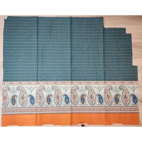 Upholstery Fabric by Concord Border Paisley Green Orange 54" x 42" - Picture 3 of 13